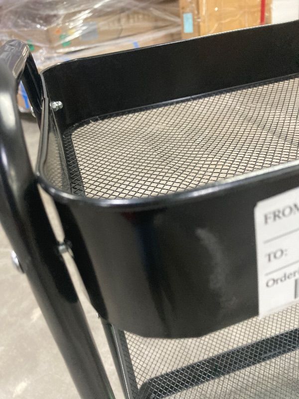 Photo 1 of ***DAMAGED -SELLING AS IS*** 3 Tier Metal Rolling Utility Cart with 6 Hooks, Black  ***NOT IN BOX***