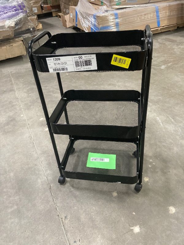 Photo 1 of ***DAMAGED -SELLING AS IS*** 3 Tier Metal Rolling Utility Cart with 6 Hooks, Black  ***NOT IN BOX***