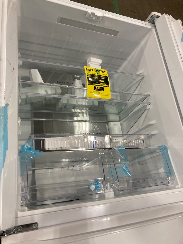 Photo 1 of ***DAMAGE USED -NON-FUNCTIONAL -SELLING AS PARTS ONLY*** Commercial Cool 18.9 Cu. Ft. French Door Refrigerator, 33 Inch Wide Refrigerator with 2 Bottom Mount Freezer Drawers, Frost Free, LED Lighting, Digital Temperature Control, CCRF1890KW, White  ***SOM