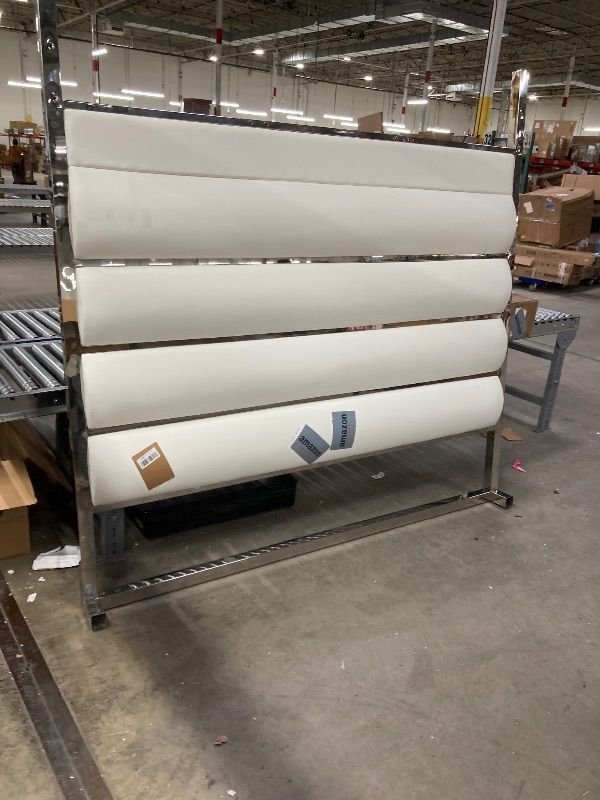 Photo 1 of ***see notes***Meridian Furniture Encore Collection Modern | Contemporary Faux Leather Upholstered, Acrylic and Chrome Canopy Bed, King, White