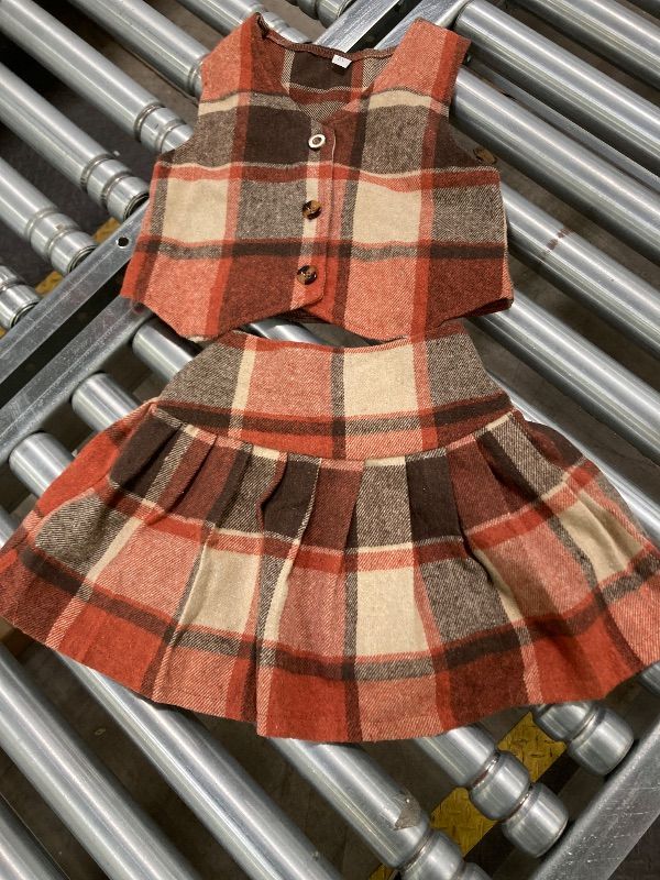 Photo 1 of ***MISSING TOP*** Guodeunh Toddler Girls Fall Outfits Button Down Vest Plaid Skirt Set Winter Holiday Clothes 2-8Y (Orange, 6 Years)
