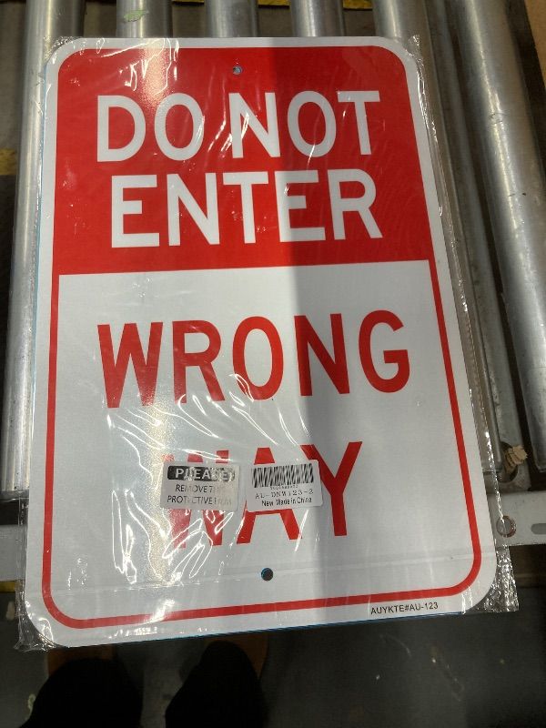 Photo 1 of "Do Not Enter, Wrong Way" Metal Sign 2 Pack, 18"x12" Engineer Grade Rust Free Aluminum Reflective Sign, UV Protected, Weather Resistant, Waterproof, Easy Mounting