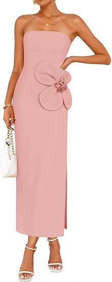 View 1 of ****** The photo is for reference.
ZESICA Women's 2025 Summer One Shoulder Sleeveless Maxi Dress Casual Floral Ribbed Knit Backless Cocktail Party Long Dresses,Pink,Small