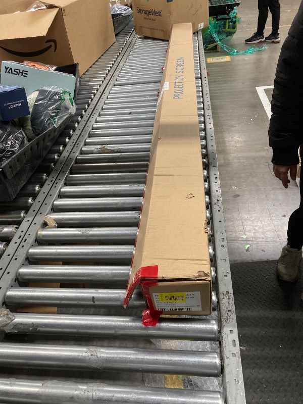 Photo 1 of 100" Motorized Projector Screen, Electric 16:9 Projector Screen with Remote Control, Indoor/Outdoor HD Movie Screen, Wall/Ceiling Mounted, Perfect for Home Office Theater TV, White