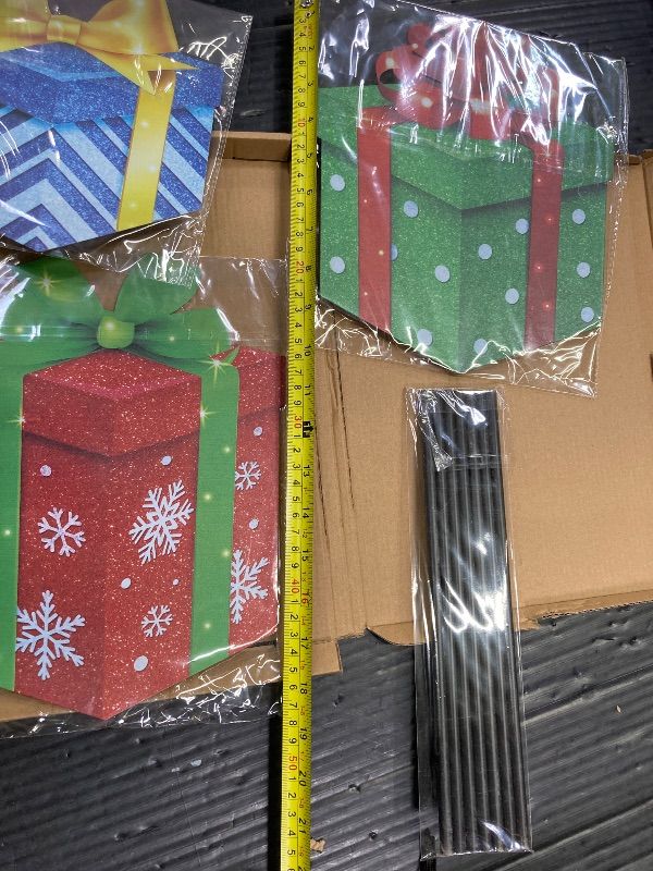 View 4 of ***SMALL***Drydiet 3 Pack Metal Christmas Yard Signs Decor Xmas Yard Stakes Outdoor with Stakes for Holiday Outdoor Garden Lawn Pathway Decoration(Gift Boxes)***SMALL***