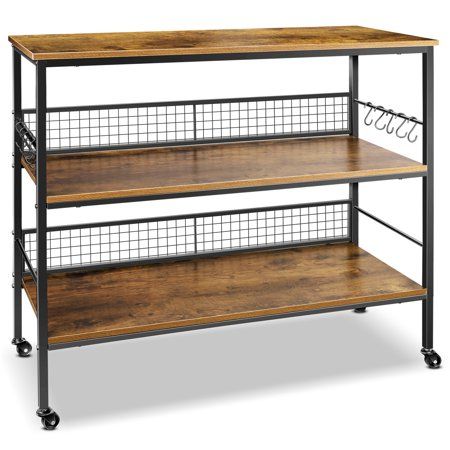 Photo 1 of **MISSING PARTS/NO INSTRUCTIONS OR HARDWARE**Cheflaud Rolling Kitchen Storage Cart Island with Large Open Shelves and Large Worktop 3-Tier Kitchen Baker’s Rack with 10 Hooks Stable Steel Stru