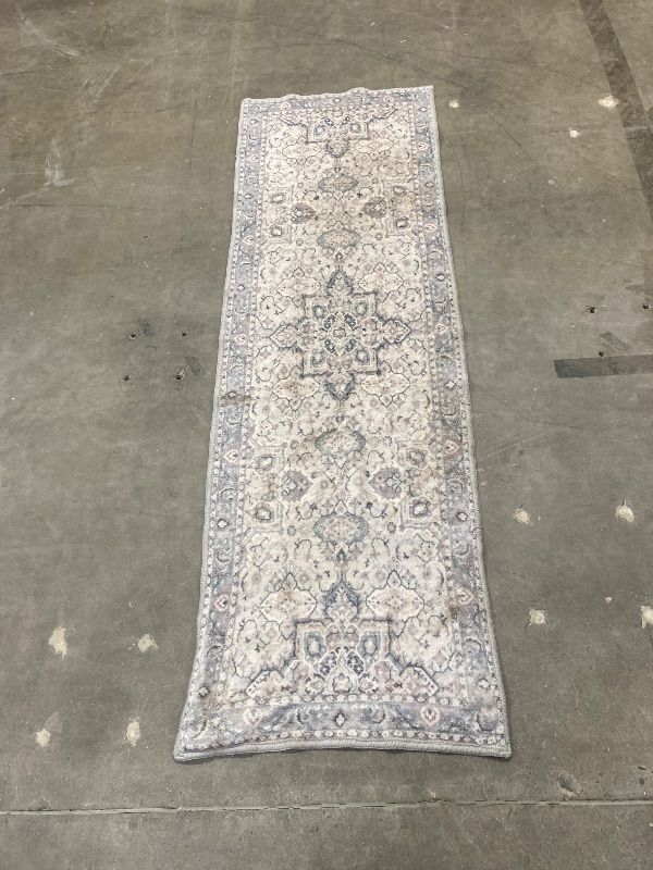 Photo 1 of ***USED*** 2x7 Long Runner Rugs for Entryway, Throw Runners for Kitchen Hallway, Boho Vintage Floral Decor & Non-Slip Low-Pile Washable Stain Resistant Ashen Charcoal Rug  ***USED, DIRT RESIDUE***