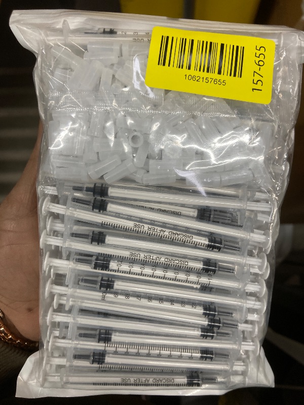 Photo 1 of 100 Pack 1ml Syringe with Cap for Liquid, 1cc Plastic Small Syringes with Cover, Non-Sterile, No Needle