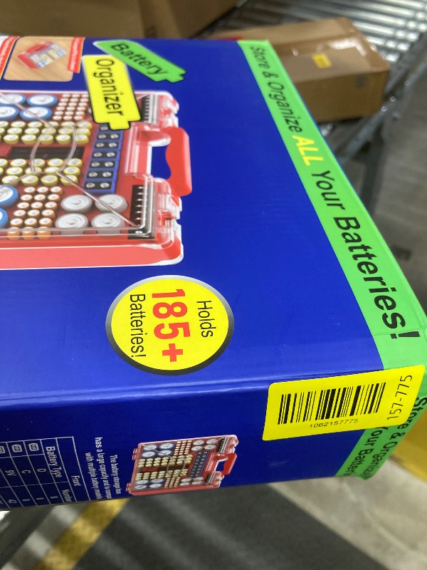 Photo 1 of **TOP LID IS CRACKED**NESTRAXO Battery Organizer Storage Holder Box Case with Tester, 185+ Batteries Double-Sided Variety Pack, Holds AA AAA 4A C D Cell 9V 3V Lithium LR44 CR2 CR123 CR1632 18650 Button - Red