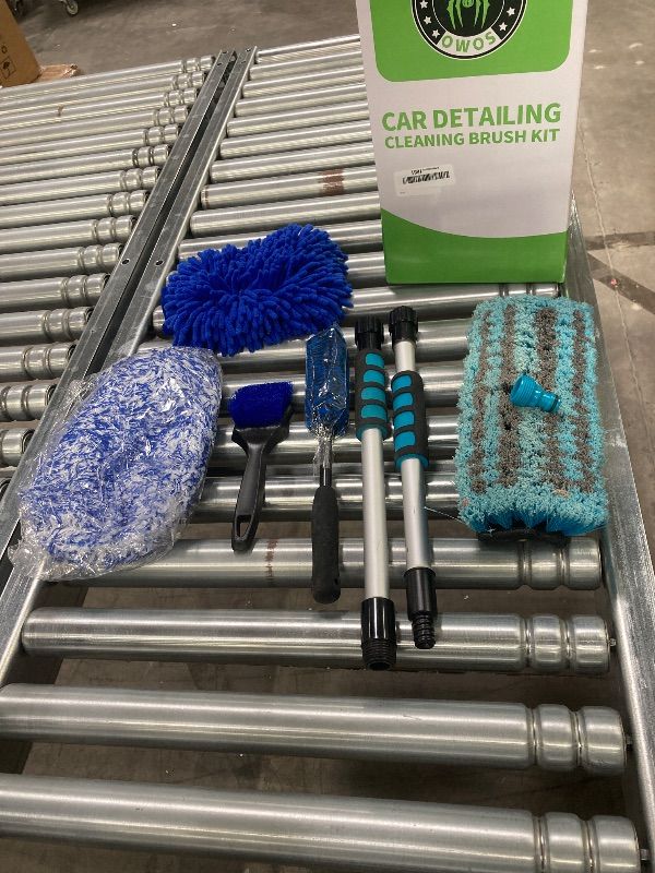 Photo 1 of ***MISSING LONG HANDLED -SELLING AS IS *** Flow-Thru Car Wash Brush, Complete Soft Bristles Car Washing Brush Mop Kit, with Car Brush Head Cover, Wash Mitt, Towel, Wheel Tire Brush for Car, Truck, RV, House, Boat Cleaning
