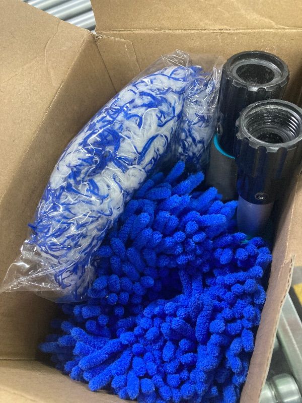 Photo 1 of ***MISSING LONG HANDLED -SELLING AS IS *** Flow-Thru Car Wash Brush, Complete Soft Bristles Car Washing Brush Mop Kit, with Car Brush Head Cover, Wash Mitt, Towel, Wheel Tire Brush for Car, Truck, RV, House, Boat Cleaning