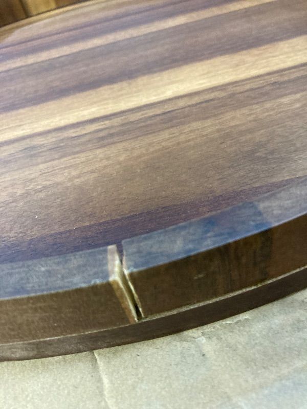 Photo 1 of **HAS CRACK ON SIDE**HouseJoy Acacia Wood Serving Tray with Handles, Decorative Ottoman Tray Platter for Breakfast in Bed, Living Room, Coffee Table, Lunch, Dinner, Bathroom, Candle Display,16.5"x13"