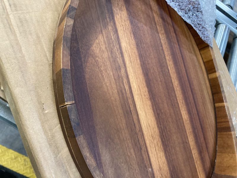 Photo 1 of **HAS CRACK ON SIDE**HouseJoy Acacia Wood Serving Tray with Handles, Decorative Ottoman Tray Platter for Breakfast in Bed, Living Room, Coffee Table, Lunch, Dinner, Bathroom, Candle Display,16.5"x13"