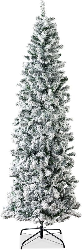 Photo 1 of ***STAND IS MISSING***Best Choice Products Flocked Pencil Christmas Tree, Pre-Lit Slim 6ft Artificial Holiday Decoration, 2-in-1 White & Multicolor Lights, Lighted Décor***STAND IS MISSING***