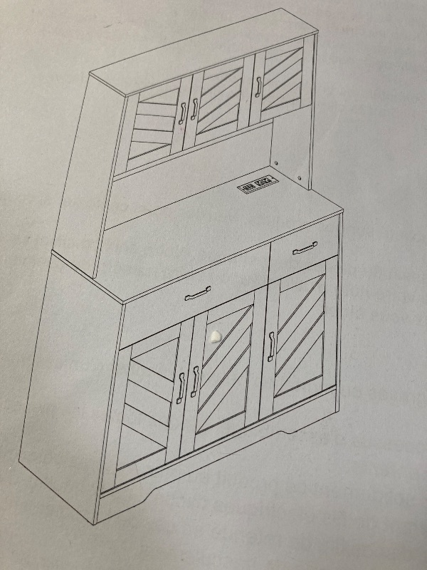 Photo 1 of ****missing screws**MUUEGM 71''Tall Kitchen Hutch with LED Lights & Power Outlet, Wood Food Kitchen Pantry Cabinet with Adjustable Shelves & 4 Cabinets & Microwave Stand & 2 Drawers for Dining Room,Living Room, White