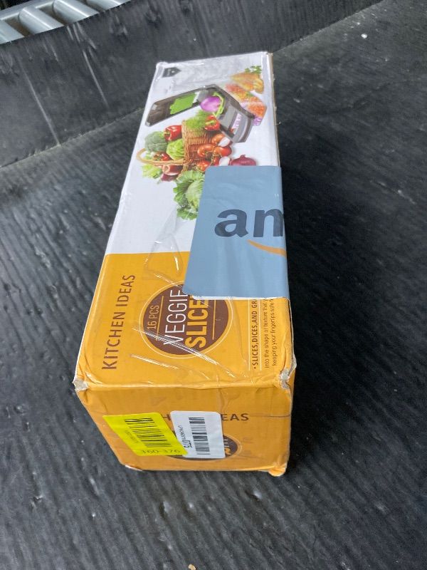 Photo 1 of ***CONTAINER IS CRACKED AS PICTURED***LSLCQW Vegetable Chopper: 16 in 1 Food Chopper - Onion Vegetable Slicer Cutter Dicer, Veggie Cutter with Container, 7 Blades, Kitchen Gadgets for Carrot Salad Garlic Potato Slicer (Grey)***CONTAINER IS CRACKED AS PICT