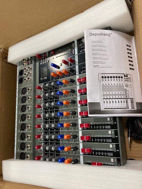 Photo 1 of **MISSING POWER PLUG**Depusheng Audio Mixer Professional 8 channel,DX8 Sound Board DJ Mixing Console System Interface USB MP3 Input Bluetooth 48V Phantom Power,Black, USB Audio Mixer for PC,for Studio Karaoke Live Music