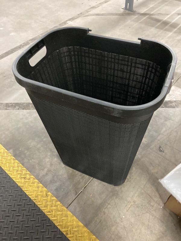 Photo 1 of ***LID ID MISSING***Mind Reader 60L Slim Laundry Hamper, Clothes Basket, Lid, Linen Design, Plastic, Black***LID ID MISSING***