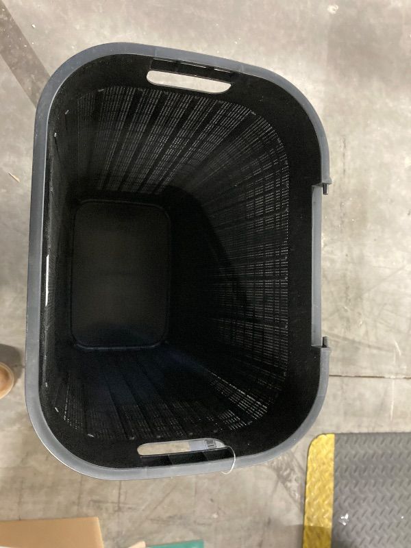 Photo 1 of ***LID ID MISSING***Mind Reader 60L Slim Laundry Hamper, Clothes Basket, Lid, Linen Design, Plastic, Black***LID ID MISSING***