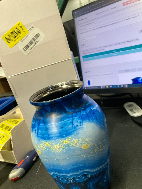 Photo 1 of ***MISSING LID -SELLING AS IS *** MAKEY'S Large Urns for Human Ashes Adult Male, Affordable Cremation Urn for Crematory or Funeral