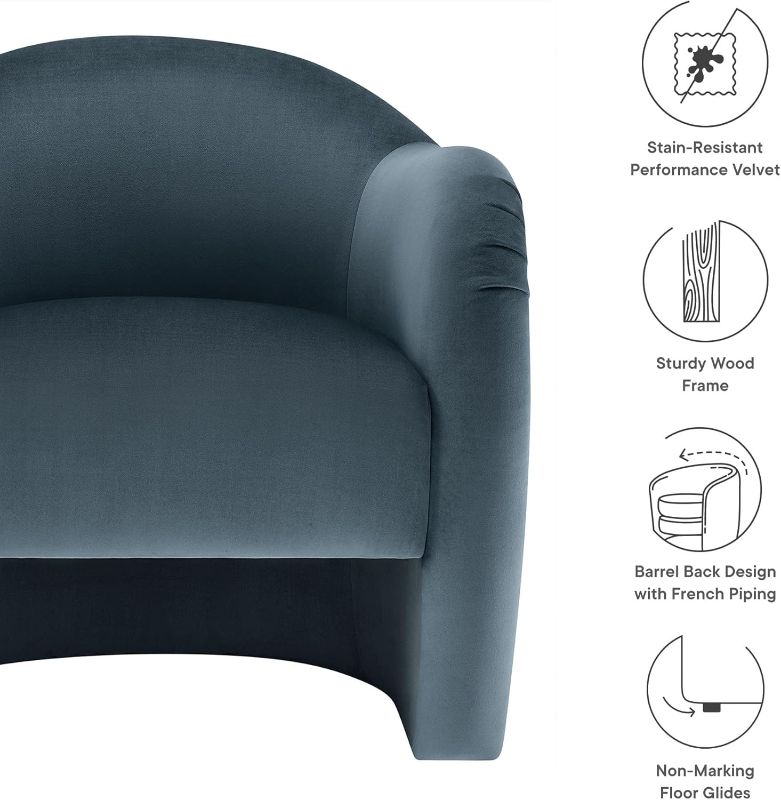 Photo 1 of 
Modway Compose Barrel Chair with Performance Velvet Fabric in Cadet Blue – Upholstered Accent Armchair with Curved Backrest – Cozy Lounge Chair for Reading – Round Comfy Single Sofa Club Chair
