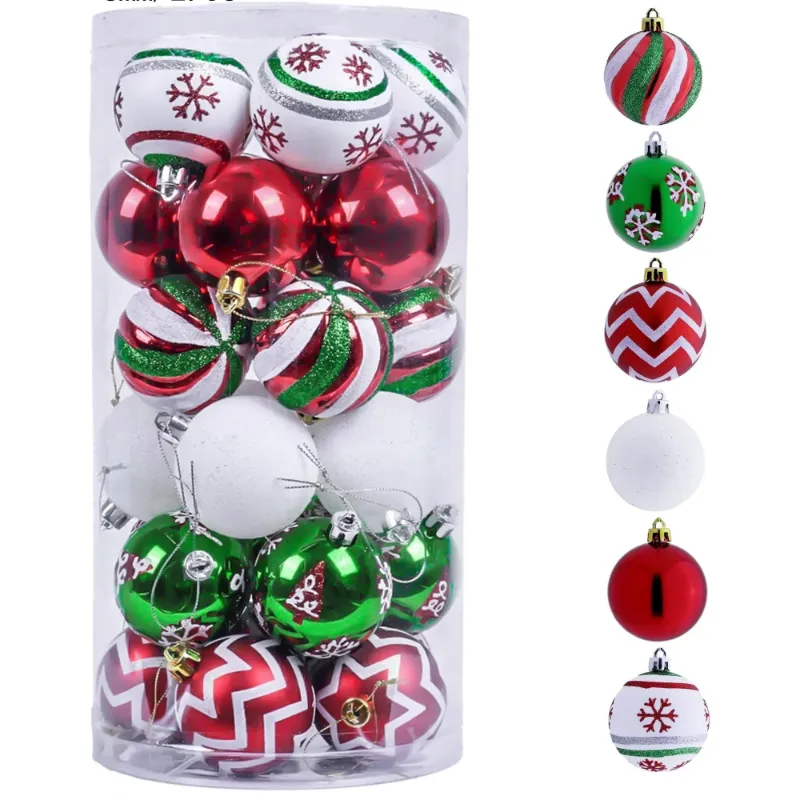 Photo 1 of ***SOME ARE DAMAGED***Valery Madelyn 30ct 2.36 inches Christmas Ornaments Red Green White Hanging Ball Ornaments Shatterproof Christmas Tree Ornaments for Xmas Party Decor***SOME ARE DAMAGED**