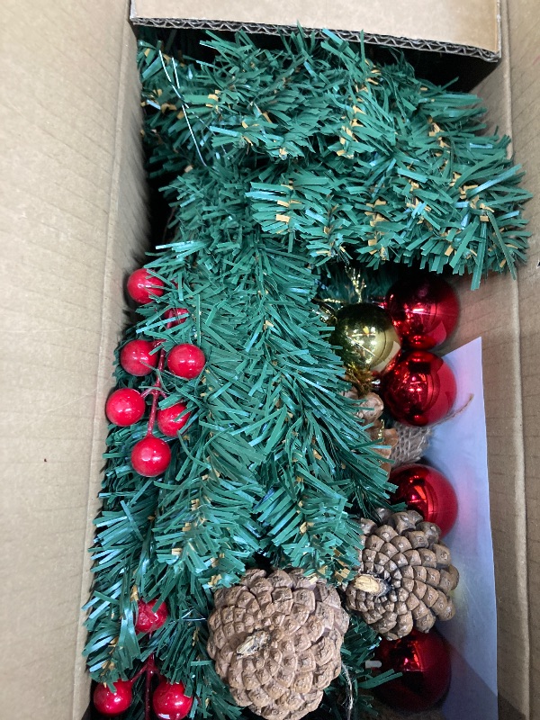 Photo 1 of [12 Modes & Timer] 3 Ft Christmas Tree, Artificial Tabletop Christmas Tree with 70 Warm White & Muliti Lights Pine Cones Red Berried Balls Burlap Base Battery Xmas Tree Home Christmas Decorations