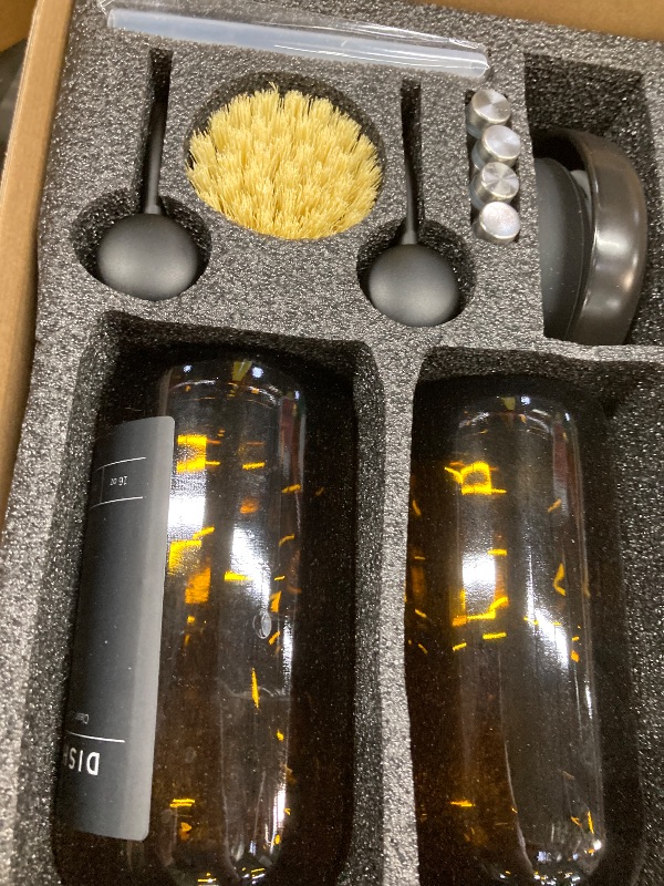 Photo 1 of [Luxury] Kitchen Soap Dispenser Set - 16OZ Amber Glass Bottle, Stainless Steel Pump, Instant Dry Tray, Waterproof Labels, Non-Slip Silicone Pad, and Dish Brush | Upgrade for Your Kitchen and Bathroom