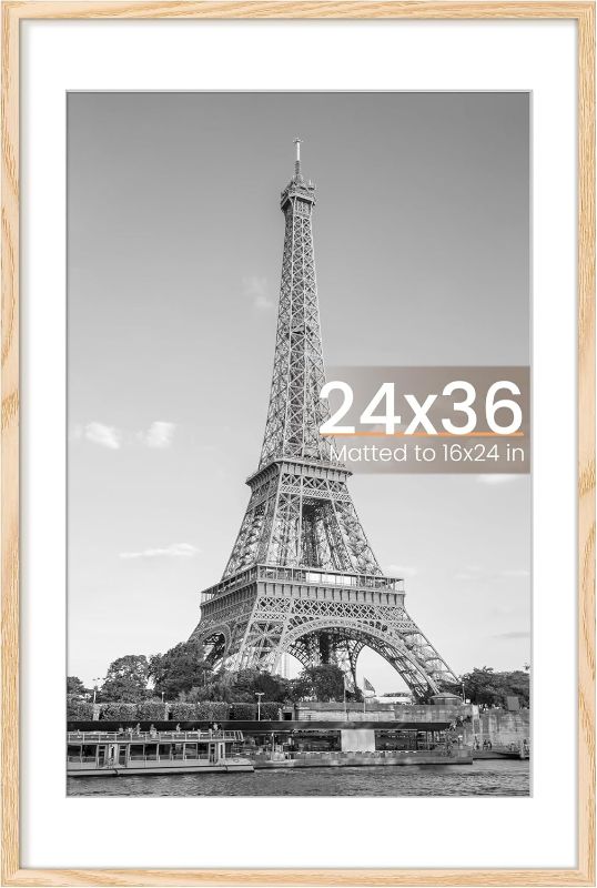 Photo 1 of **BENT AND HAS CRACK ON BACK**upsimples 24x36 Poster Frame Natural 1 Pack, Scratch-Proof Picture Frames 24 x 36 for Photo Gallery - Slide-In Strips, Horizontal or Vertical Wall Mounting