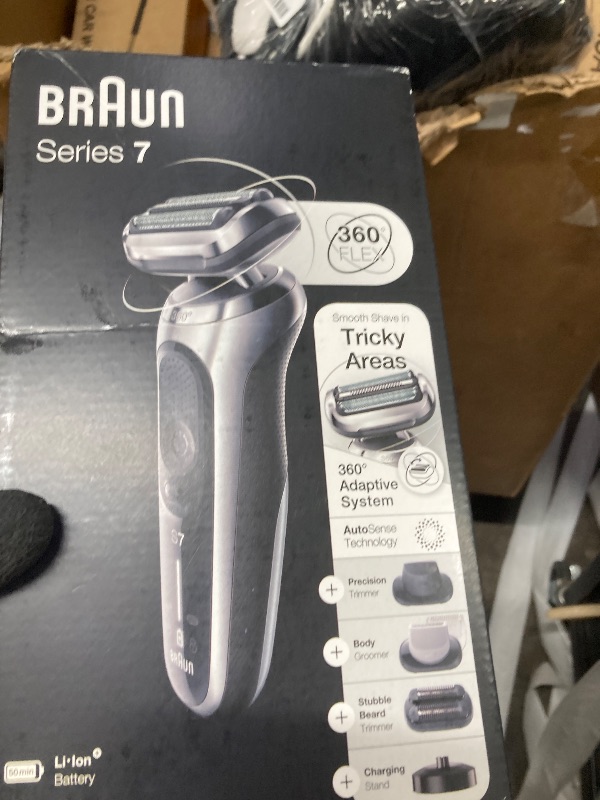 Photo 1 of **NEEDS CLEANING**Braun Series 7 7032cs Flex Electric Razor for Men, Wet & Dry, Electric Razor, Rechargeable, Cordless Foil Shaver with Beard Trimmer and Charging Stand, Silver