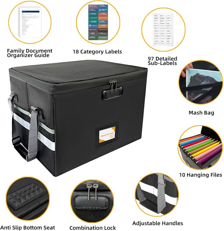 Photo 1 of ***MISSING PARTS -=SELLING AS *** Deluxe Pro Large Next of Kin Box Organizer Fireproof Foldable File Organizer with Combination Lock,  (15.7"L×12.2"W×10.6"H)