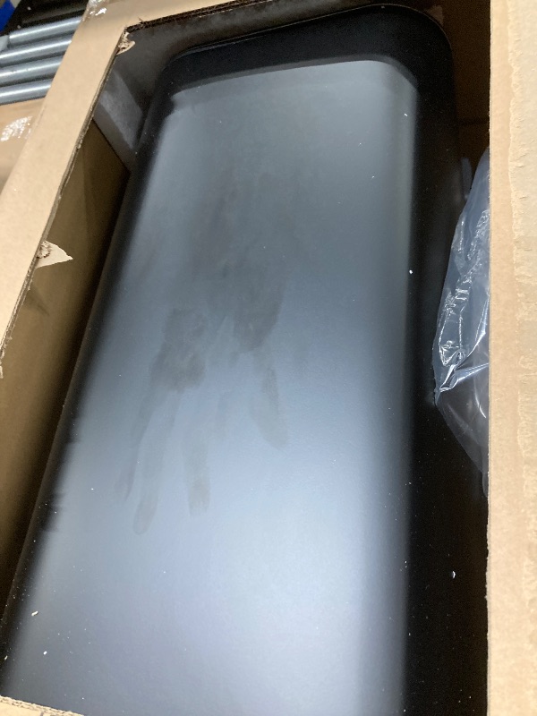 Photo 1 of **damaged**Amazon Basics Rectangular Metal Trash Can With Soft-Close Foot Pedal, Fingerprint Resistant, Removable Inner Bucket, 32 liter/8.5 gallon, Black, 14"L x 14"W x 25.3"H