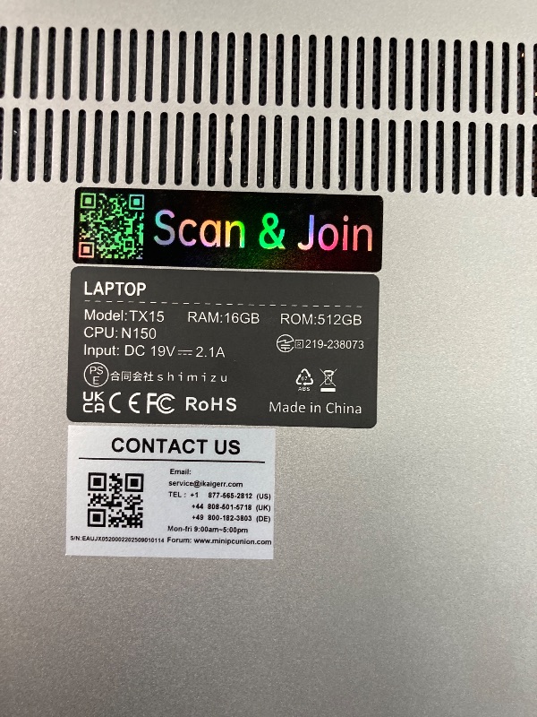 Photo 1 of **Missing power cord**KAIGERR Laptop, ?ntel N150 Processor (Up to 3.6GHz), 16GB RAM 512GB NVMe SSD, 15.6" FHD Display Laptop Computer, Home/Business/Student Laptop, Metal Shell, USB3.2, HDMI