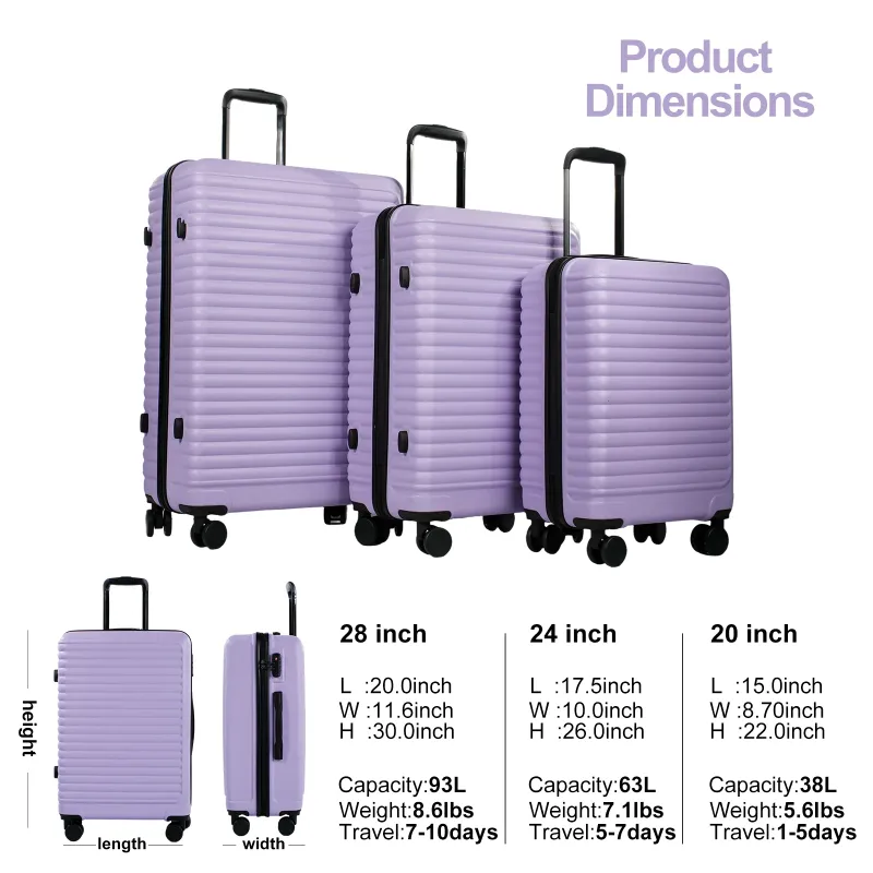 Photo 1 of **LARGE CASE HAS BROKEN ZIPPER***Travelhouse 3 Piece Hardside Luggage Set Hardshell Lightweight Suitcase with TSA Lock Spinner Wheels 20in24in28in.(Light Purple)