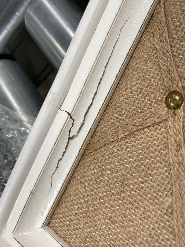 Photo 1 of ***DAMAGE FRAME CRACKED -SELLING AS IS *** SOFE Farmhouse White Wood Frame Bulletin Board, 36" x 24", Linen Memo Board for Wall, Decorative Office Décor