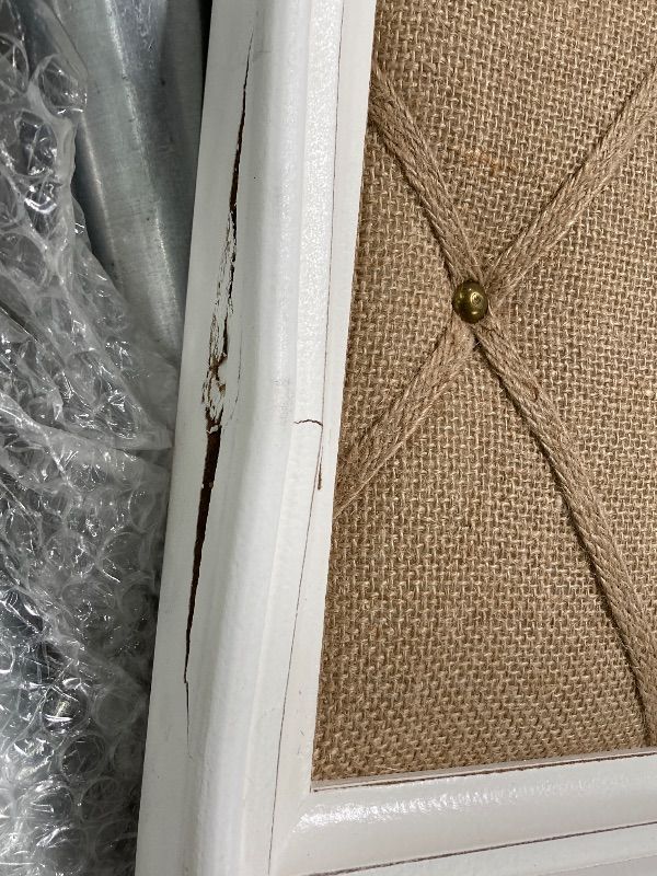 Photo 1 of ***DAMAGE FRAME CRACKED -SELLING AS IS *** SOFE Farmhouse White Wood Frame Bulletin Board, 36" x 24", Linen Memo Board for Wall, Decorative Office Décor