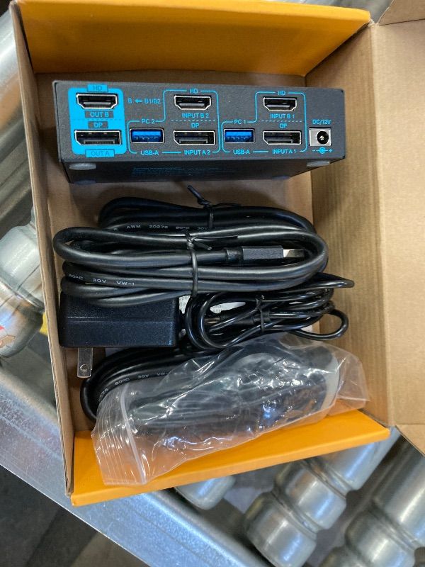 Photo 1 of **MISSING PARTS***KCEVE 8K KVM Switch 2 Monitors 2 Computers HDMI DP, USB 3.0 KVM Switch Dual Monitor 4K@144Hz 8K@60Hz for 2 Computer Share Keyboard Mouse, with Power Adapter and Wired Remote