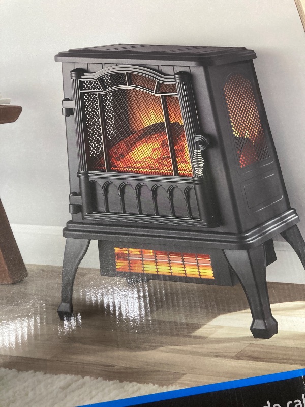 Photo 1 of ****Missing legs and door knob---Mainstays New 2-Setting 3D Electric Stove Heater with Life-like Flame Black
