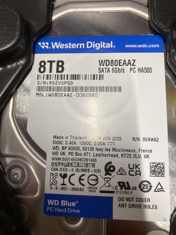 Photo 1 of **PARTS ONLY***Western Digital 8TB WD Blue PC Internal Hard Drive HDD - 5640 RPM, SATA 6 Gb/s, 256 MB Cache, 3.5" - WD80EAAZ