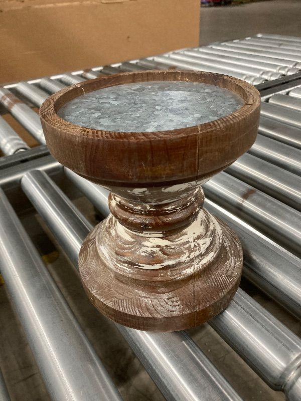 Photo 1 of ***DAMAGE -SELLING AS IS*** Farmhouse Antique Candle Holder for Pillar Candle, Vintage Wooden Pillar Candle Holder, Rustic Candlestick Holder for Table Centerpiece, Coffee Table Decor (6.7" x 6.7" x 7.1")