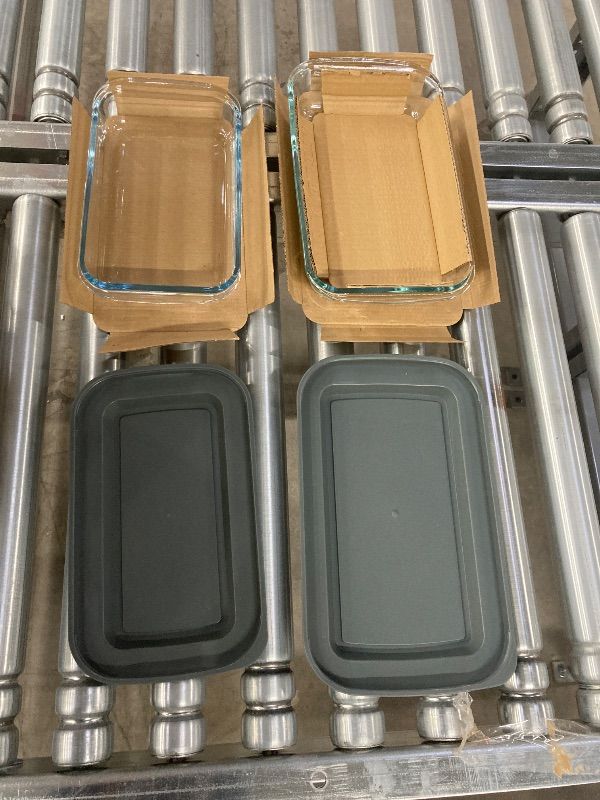 Photo 1 of ***MISSING PIECES SELLING AS 4 PIECE ONLY*** 4-Piece Deep Glass Baking Dish Set with Plastic lids, Rectangular Glass Bakeware Set with Lids, Leftovers, Cooking, Kitchen, Freezer-to-Oven and Dishwasher, Gray