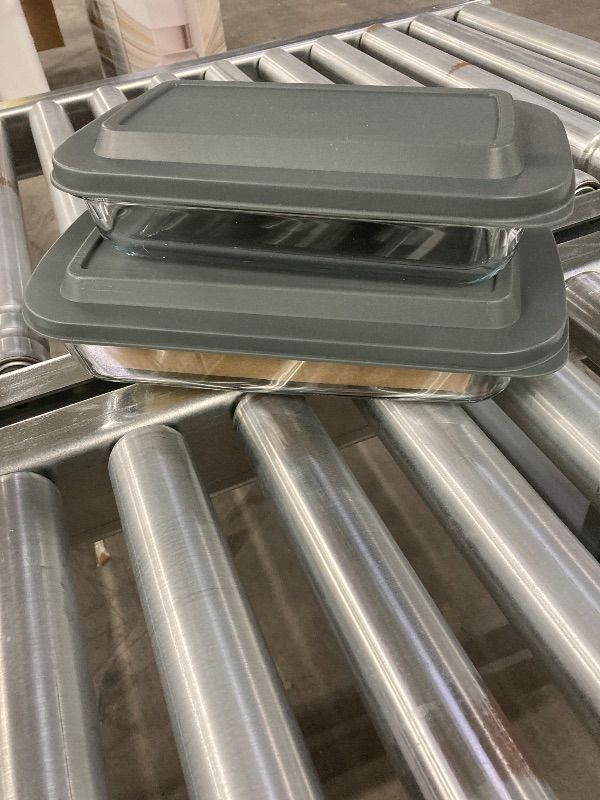 Photo 1 of ***MISSING PIECES SELLING AS 4 PIECE ONLY*** 4-Piece Deep Glass Baking Dish Set with Plastic lids, Rectangular Glass Bakeware Set with Lids, Leftovers, Cooking, Kitchen, Freezer-to-Oven and Dishwasher, Gray