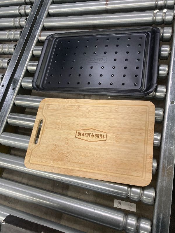 Photo 1 of ***MISSING ONE TRAY -SELLING AS INCOMPLETE***BLAZIN' GRILL Prep and Serving Tray | Set of 1 Stackable, Melamine Tray with Bamboo Cutting Board | Trays for Marinating, Serving & Chopping | Serving Platter for Plating Food & BBQ Prep Tub |