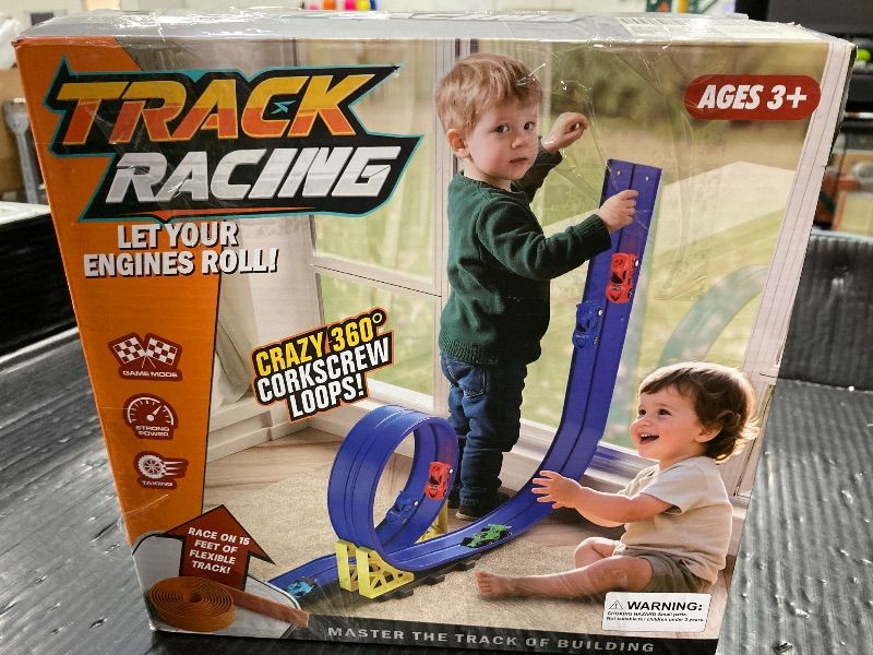Photo 1 of ***WHAT YOU SEE IS EVERYTHING INCLUDED*NOTHING ELSE***Flexible Race Track for Kids, 15 FT Dual Lane DIY Flex Track with 4 Cars & Suction Cup Car Ramp, Bendable Toy Racing Track Set for Toddlers Ages 3+***WHAT YOU SEE IS EVERYTHING INCLUDED*NOTHING ELSE***