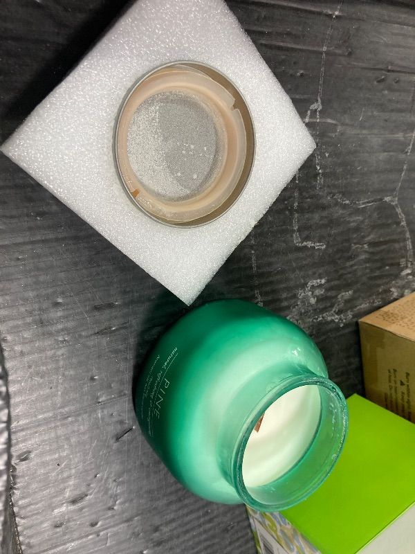 Photo 1 of ***CANDLE SCENT LEAKED OUT SOME FROM TOP***Pine Candle Large Volcano Jar -19oz 4"x5" Giant Candle with Wooden Wick, Gold Leaf Foil Gift Box & Highly Protective Shipping Box - Spotless Leopard***CANDLE SCENT LEAKED OUT SOME FROM TOP***
