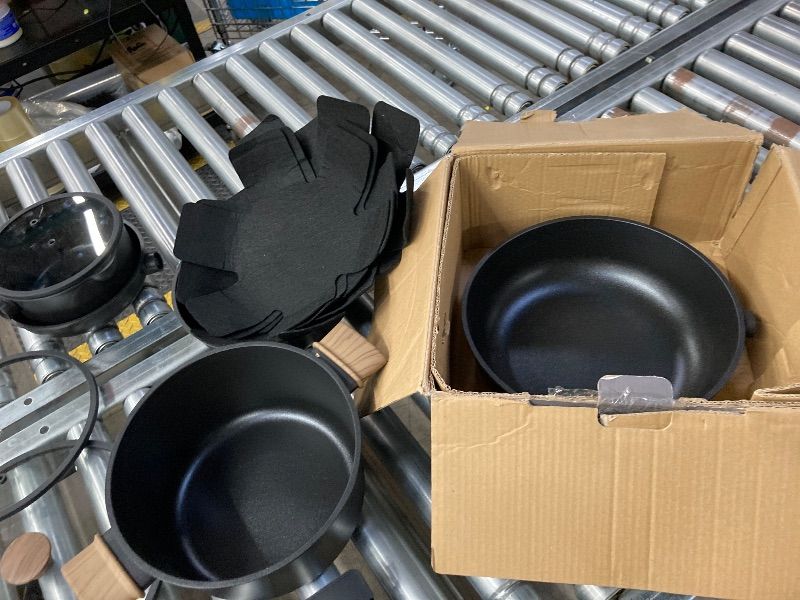 View 7 of **MISSING 1 KNOB AND 3 HANDLESAND I PAN**Astercook 18-Piece Pots and Pans Set, Nonstick Cookware Set with Elegant Wooden Handle, Oven Safe to 480°F, Induction Compatible, Camping and Picnic, Black
