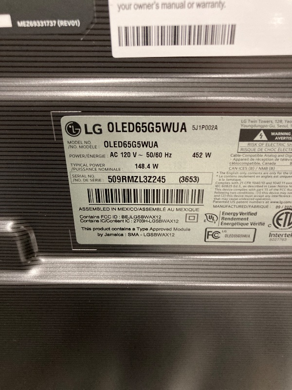 Photo 1 of *****NO RETURNS ACCEPTED
LG 65-Inch Class OLED evo AI Super Upscaling 4K G5 Series Smart TV w/Dolby Atmos, Vision, HDR10, Filmmaker Mode, Wow Orchestra, Alexa Built-in (OLED65G5WUA, 2025)