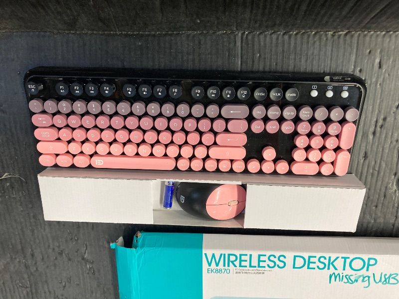 Photo 1 of ***USB MISSING***FD Wireless Keyboard and Mouse Combo - 2.4G Full-Sized Cute Colorful Mouse and Keyboard with 104 Round Keys Retro Typewriter Keyboards for Laptop/Windows/PC - Pink Gradient***USB MISSING***