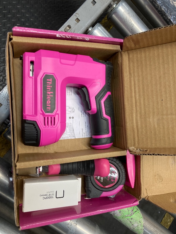 Photo 1 of **PARTS ONLY**Pink Electric Staple Gun, 7PCS 2 in 1 Cordless Stapler Nail Gun Set with 2500pcs Staples Nails, 4V Brad Nailer Tacker for Upholstery, Wood, Carpentry, Crafts, DIY, Brad Nailer Kit with USB Charger
