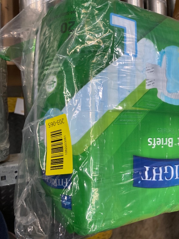 Photo 1 of **OPENED PACKAGE**FitRight Adult Diapers, Extra Heavy Absorbency, L (Waist Size 44in-56in), 20 Count, OptiFit Incontinence Briefs for Men and Women, Disposable, Moisture Wicking, Leak Protection,